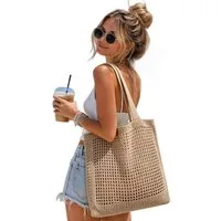 nsihing Strandtasche Damen Sommer Boho, Gestrickte Tasche Beach Bag Netz Strandbeutel (Häkeltasche Mesh Gehäkelt Handtasche, Tote Bag), Netztasche Umhängetasche Sommertaschen für Reisen, Alltag