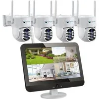 LUVISION Überwachungskamera K8210-W6+PJ2131-W6 4er (Außen- und Innenbereich, 4-tlg., WLAN Funk Überwachungssystem mit 12,5 Monitor Überwachungskamera Set, PTZ, Sirene, Auto-Tracking, KI Person-, Auto-, Tiererkennung, Mikrofon)
