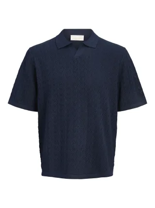 JACK&JONES - JORTYLER KNIT SS SPLIT NECK POLO SN Sky Captain - Gr. - S