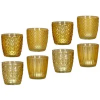 Levandeo® Teelichthalter, 8er Set Windlicht H7,5cm Glas Gelb Teelichthalter Tischdeko Kerzen