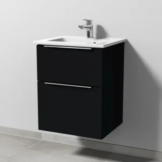 Sanipa 3way Keramik-Set Venticello Keramik-Waschtisch und Unterbau mit 2 Auszügen, Schwarz-Matt UF32008