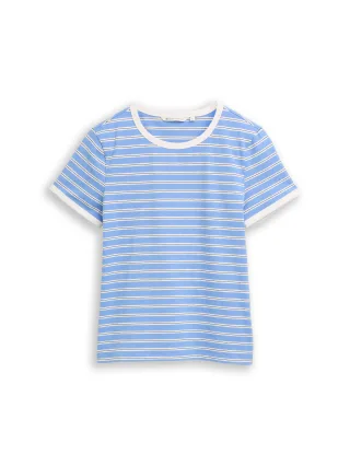 Denim Tom Tailor - Slim Fit T-Shirt mit Streifen blue white black stripe - Gr. - XS
