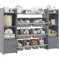 COSTWAY Kinderregal, 4-stöckiges Spielzeugregal mit 8 Boxen, Holz, grau