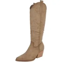 Ital-Design Elegante Stiefeletten mit hohem Absatz für Damen Westernstiefel (90153159) Blockabsatz Stiefel in Hellbraun