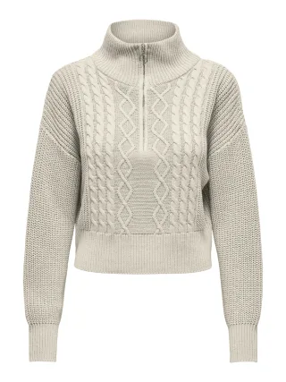 ONLY - ONLDORITTA LS CABLE ZIP HIG NECK KNT pumice stone - Gr. - XL