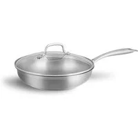 Springlane Bratpfanne aus Edelstahl - 24 cm mit Glasdeckel - Silber, Edelstahl, Edelstahl mit Aluminiumkern, Glasdeckel mit Dampfloch, bis 250 °C