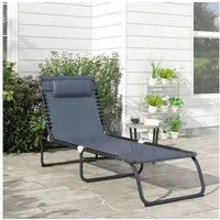 Outsunny Gartenliege Sonnenliege faltbar Garten 4-stufige Rückenlehne verstellbar, Relaxliege, 1 St., Klappliege, Stahl Mesh-Stoff Grau 189 x 58 x 30 cm