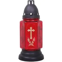 HS Candle Grabkerze (1-tlg), Grablaterne 24cm mit Kreuz- Motiv u. Kerze, Grablicht Grableuchte