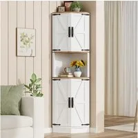 Flieks Eckschrank Hochschrank mit 5 Fächern und 4 Türen (Höhe 180 cm, 1-St) Mehrzweckschrank Eckregal Küchenschrank in Industrial Weiß