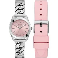Guess Quarzuhr SERENA GW0845L1, (Set, 2-tlg., mit Wechselarmband aus Silikon), Armbanduhr, Damenuhr, Edelstahlarmband, Geschenkidee
