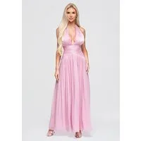 OMBRE Abendkleid Damen Abendkleid Maxikleid mit tiefem V-Ausschnitt Pink S (kein Set, 1-tlg) in Unifarbe
