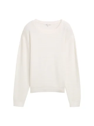 Denim Tom Tailor - Strickpullover mit Rundhalsausschnitt off white - Gr. - S