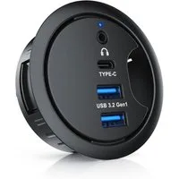 CSL Tisch Kabeldurchführung Hub 2x USB 3.2 Gen1 Typ A, 1x USB-C, 1x 3,5mm, Computer-Adapter, Tischkabeldose Multi In-Desk Hub mit Klinke Audioanschluss