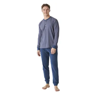 Langarm-Rundhals-Baumwollpyjama für Herren JJB12