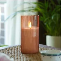 MARELIDA LED-Kerze LED Kerze im Glas Windlicht Echtwachs Timer H: 15cm D: 7,5cm rosa, LED Classic, warmweiß (2100K bis 3000K)