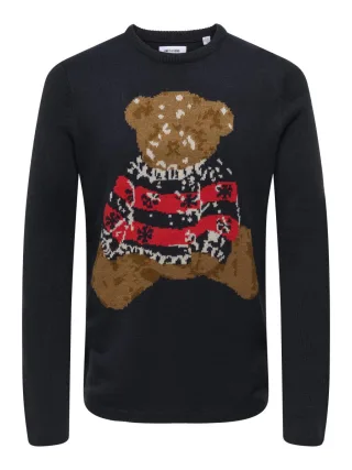 only & sons - Pullover mit Teddy - Onsxmas blau - Gr. - XL