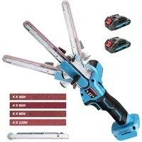 XERSEK Akku-Bandschleifer Mini Bürstenloser Schleifer mit 2 Akku 9-13-mm 100° Schleifarms 6-fach, 630 m/min, Fein & Grob Werkzeugfreie Bandwechsel, kompatibel mit Makita 18V