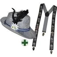 Karneval-Klamotten Kostüm Bayernhut Herren Edelweiß mit Hosenträger schwarz, Accessoires für Oktoberfest