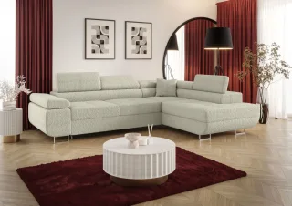 Ecksofa Schlafsofa Sofa MONARO Stoff Quelle Ecru Ottomane Rechts