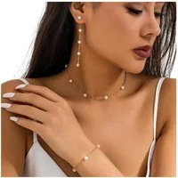 Zaewry Schmuckset Vintage-Schmuckset, Halsketten-, Armband- und Ohrring-Set, Perlen-Schmuckset für Damen