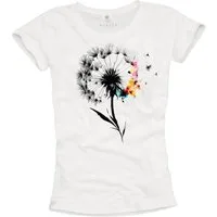 MAKAYA T-Shirt Damen Top mit Pusteblume – Boho Blumenprint Floraler Look (Weiß, S, M, L, XL) Baumwolle