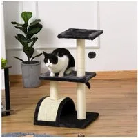 PawHut Kratzbaum klein, Katzenkratzbaum Katzenbaum Kletterbaum Sisal Plüsch Dunkelgrau, 40L x 35B x 72H cm