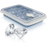 Arendo Eiswürfelform Silikon 94ml, 15 Eiswürfel, spülmaschinengeeignet, stapelbar, (1-tlg), diamantförmig, Deckel, Einfüllöffnung, leichtes Herauslösen, BPA-frei