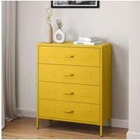 skølm Kommode Atria aus Metall (Senfgelb), Sideboard mit 4 Schubladen, Metallschrank mit höhenverstellbaren Füßen