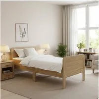 Homestyle4u Funktionsbett 90x200 100x200 120x200 Holzbett Seniorenbett Komfortbett Braun Weiß (Set), Aufbau per Stecksystem, höhenverstellbar, erhöhter Einstieg