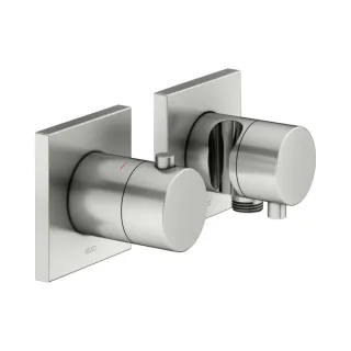 KEUCO Edition 11 Thermostatarmatur Set 51153211232 für 3 Verbraucher, mit Schlauchanschluss und Brausehalter, Edelstahl-Finish