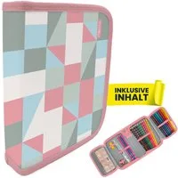itenga Federmäppchen itenga Schüler-Etui Mäppchen Muster pastell 28 teilig (gefüllt) 1-Zipp