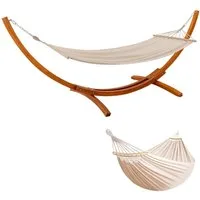 HOMAVO Hängematte mit Gestell, Mit 2 Hängematte, Stabiles Holzgestell, 200kg Belastbarkeit, Maße: 320x120x120 cm, Höhenverstellbar