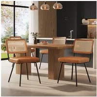 Flieks Esszimmerstuhl (Set, 4 St), 4er Set Rattanstühle Polsterstühle Wohnzimmer Kunstleder, Metallbeine