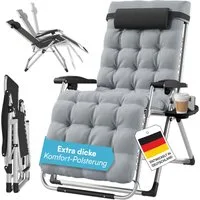 STEELSØN Gartenliege Lysira klappbarer Zero-Gravity-Stuhl, grau/silber, outdoor Liegestuhl, mit atmungsaktiven Polsterauflagen, Sonnenliege mit Getränkehalter