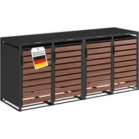 STEELSØN Mülltonnenbox Kestra 240L aus verzinktem Stahl (Graphitschwarz/Nußbaum-Holz, verfügbar mit 1, 2, 3, 4, oder 5 Türen), für 4 Tonnen, mit Sichtstreifen Holzoptik