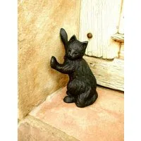 Antikas Wanddekoobjekt Türstopper schwarze Katze, Skulptur, Türöffner, schwarzer Kater sehr