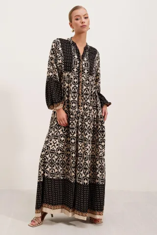 Gemustertes V-Ausschnitt Maxikleid