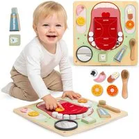 Mamabrum Lernspielzeug Montessori-Holztafel „Kleiner Zahnarzt“ – Zähne, Spiegel & Geschmäcker