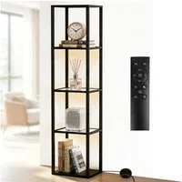XIIW Standregal LED Dimmbar Bücherregal Glas Ablagen Sammlervitrine Stehend Eckregal, 5 Ebenen 168x78x30cm Einstellbarer LED-Beleuchtung, Holz Standleuchte für Büro Wohnzimmer Schlafzimmer