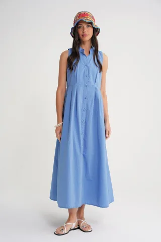Knopfbug Tippet-Kragen Maxikleid