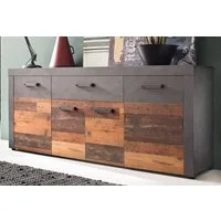 trendteam Sideboard Sideboard Kommode Indy, Old Used Wood / Matera grau, 178x77 cm