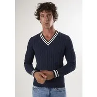 Felix Hardy V-Ausschnitt-Pullover Basic-Pullover mit V-Ausschnitt und Zopfmuster