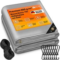 tillvex Schutzplane tillvex® Abdeckplane mit Ösen + 10 Haken & 15m Seil, Gewebeplane (Set, Abdeckplane), 650g/m²