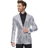 SuitMeister Kostüm SuitMeister Glitzerjacke silber, Eine silberne Discokugel zum Anziehen!
