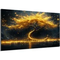 DARO Design Leinwandbild Modern Abstrakt Wandbilder XXL Wandbild Wand Deko Leinwand Bilder, (Baum mit goldenem Drachen - Bild groß Wohnzimmer Schlafzimmer Küche Esszimmer Einteilig Querformat Fotodruck Leinwände Wanddeko Abstrakte Kunst Boho), 30x20c