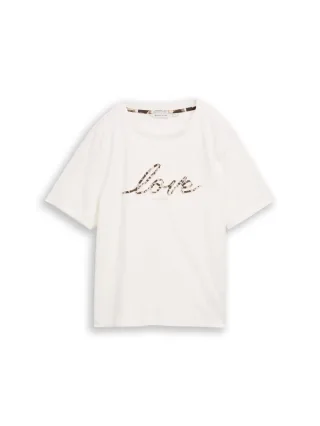 Tom Tailor - T-Shirt mit Print weiß - Gr. - S