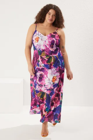 Curve Damen-Midikleid mit Spaghettiträgern, schlicht, für Abend/Alltag, Übergröße