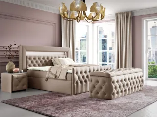 Boxspringbett Schlafzimmerbett ERNESTO Nr.4 160x200cm in Elisa Velvet Beige
