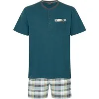 LAROG Schlafanzug Shorty chesapeake bay / checks (2 tlg) Shorty mit Knopfleiste und aufgesetzter Brusttasche