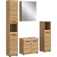 welltime Badezimmer-Set, (Set, 4-St., Hochschrank, WBU, Spiegelschrank, Standschrank hoch), Bad-Kombination, Bad-Möbel, Badezimmer, Kombination, Kombi